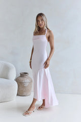 Lucky In Life Satin Halter Maxi Dress Pink