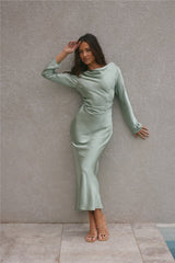 Forget Me Not Satin Maxi Dress Sage