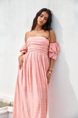 High Tea Off Shoulder Maxi Dress Pink