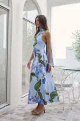 Blooming Romance Satin Maxi Dress Blue