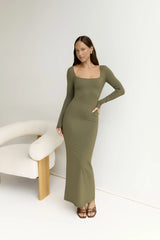 BASE Embrace Shape Long Sleeve Maxi Dress Army