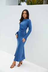 The Forget Me Not Satin Midi Dress Navy