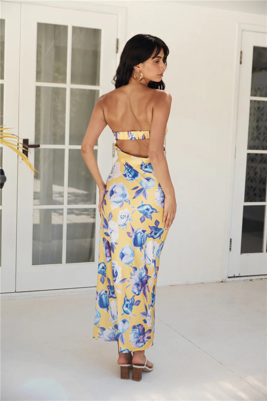True Royalty Strapless Maxi Dress Yellow