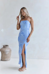 Glow Up Season Strapless Maxi Dress Blue