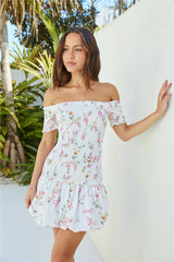 Mimi Off Shoulder Mini Dress Beige