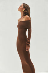 Angels Sing Off Shoulder Knit Maxi Dress Chocolate