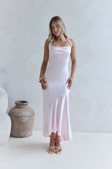 Lucky In Life Satin Halter Maxi Dress Pink
