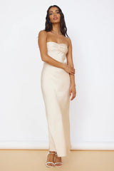 Start of Something New Satin Maxi Dress Beige