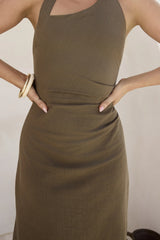 Scarlet Hues Halter Maxi Dress Chocolate