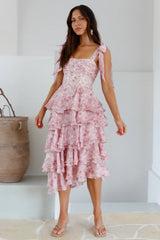 Poetry At Dawn Midi Dress Pink