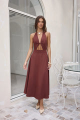 Sands Of Splendor Halter Maxi Dress Brown