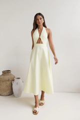 Sands Of Splendor Halter Maxi Dress Lemon