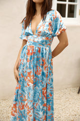 Through Oceans Satin Maxi Dress Blue