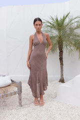 Palm Tree Promises Halter Maxi Dress Brown
