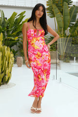 Summer Blooms Satin Maxi Dress Pink