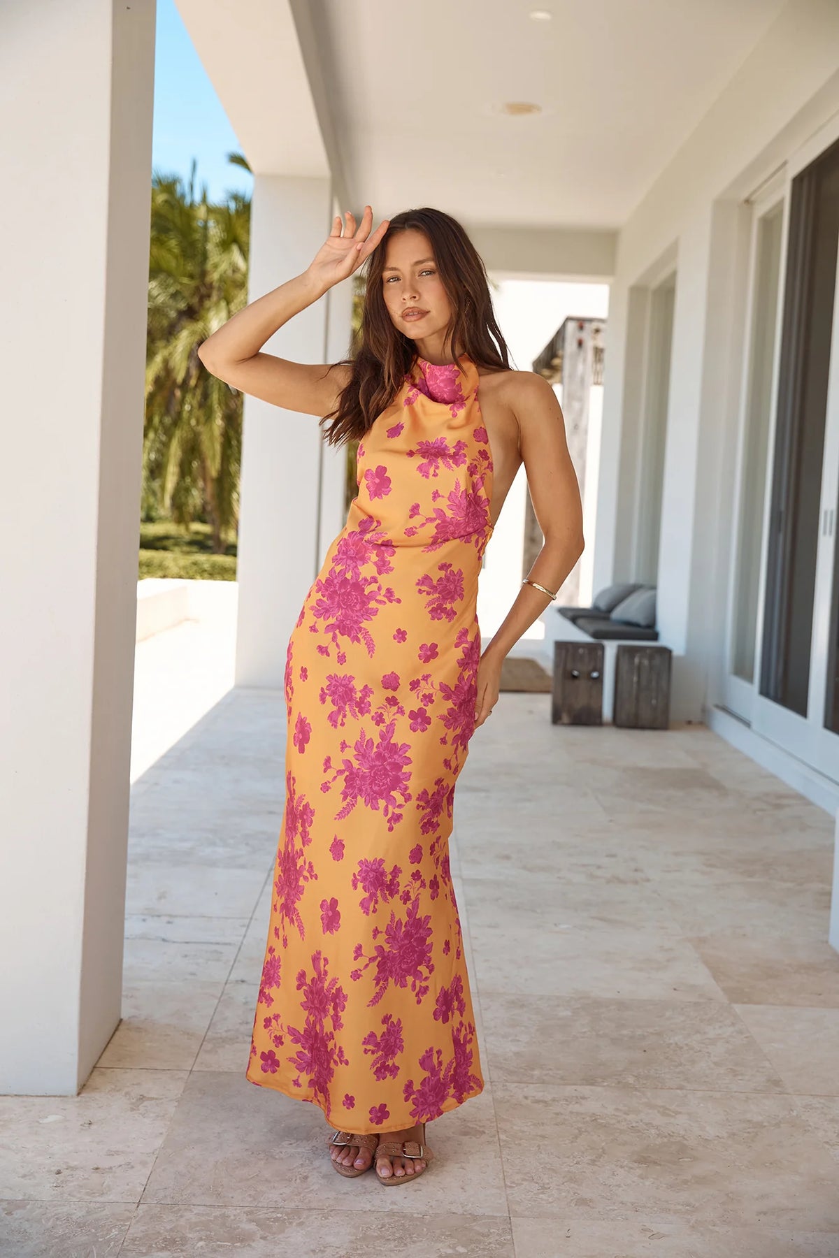 Sunset Skies Halter Maxi Dress Orange