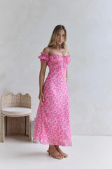 Kissed By The Sun Off Shoulder Maxi Dress Pink