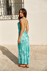 Sweet Autumn Leaves Satin Halter Maxi Dress Sage