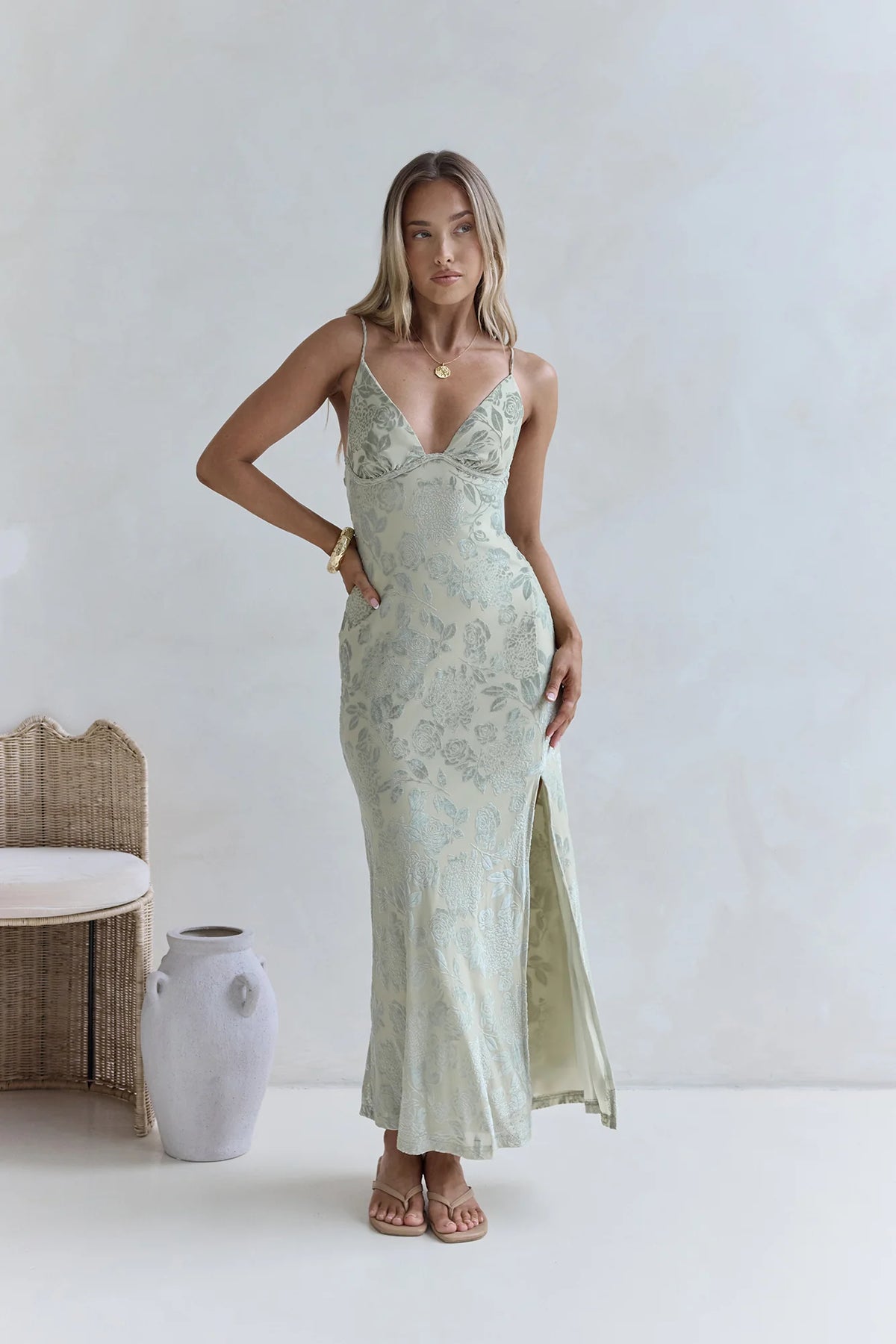 Far And Away Mesh Maxi Dress Sage