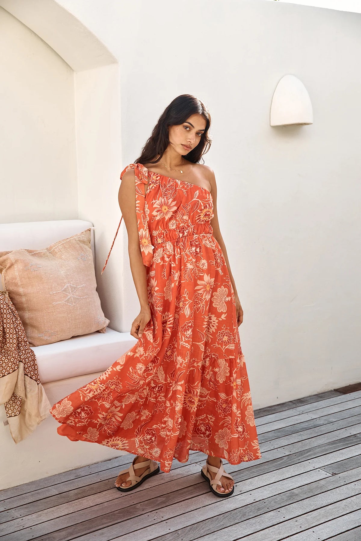 Sweet Melody One Shoulder Maxi Dress Orange
