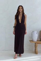 Make Your Mark Mesh Halter Maxi Dress Brown