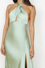In My Feelings Satin Maxi Dress Sage