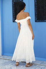 Sunset Waves Off Shoulder Maxi Dress Off White