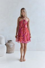 Sundown Palms Halter Mini Dress Orange