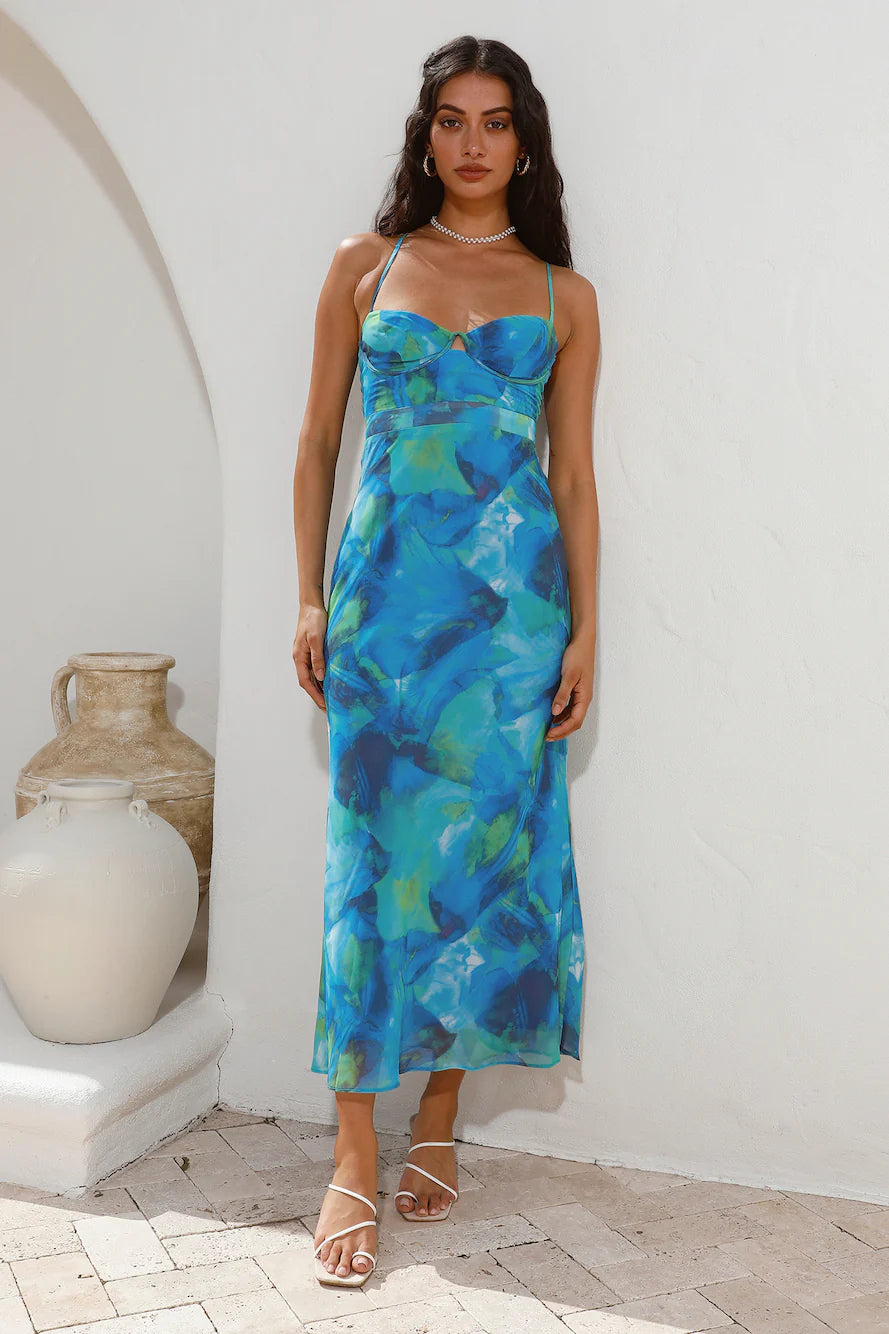 Diving Into The Ocean Midi Dress Blue