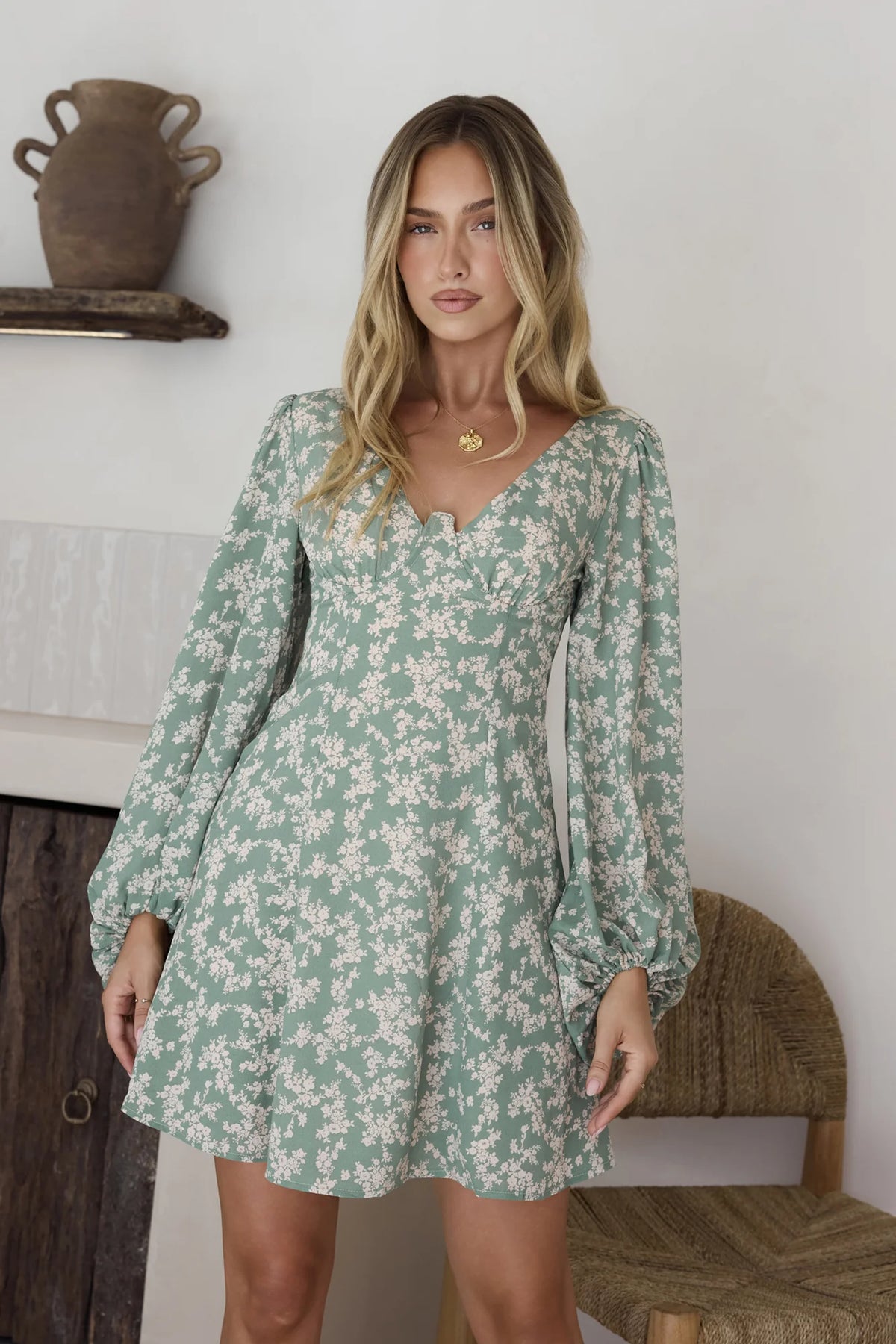 Garden Chic Mini Dress Green