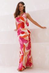 Hibiscus Tea Satin Maxi Dress Pink