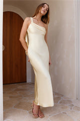 Juliette One Shoulder Satin Maxi Dress Yellow