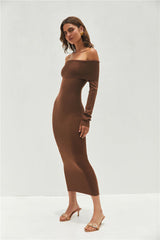 Angels Sing Off Shoulder Knit Maxi Dress Chocolate