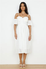 Basque Midi Dress White