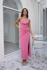 Morning Greetings Halter Maxi Dress Rose