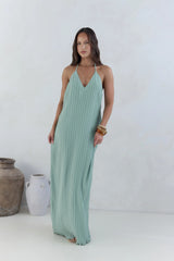 Coastal Euphoria Halter Maxi Dress Green