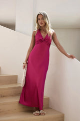 Island Reverie Satin Maxi Dress Magenta