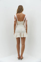 Blossom Embellish Mini Dress Cream