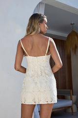 Dream Lace Embroidered Mini Dress Cream