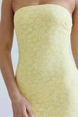 Fluttering Dreams Strapless Midi Dress Yellow