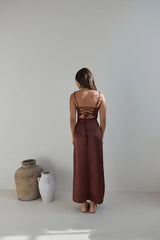 Romantic One Satin Maxi Dress Brown