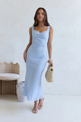 Moon And Stars Crochet Sequin Maxi Dress Blue
