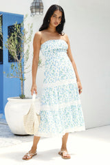 Under Palm Trees Strapless Midi Dress Blue