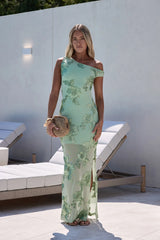 Scenic Dreams Mesh Off Shoulder Maxi Dress Sage