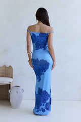 The Darling Edit Off Shoulder Maxi Dress Blue