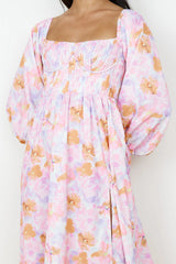 Sunset Blooms Midi Dress Lilac