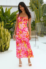Summer Blooms Satin Maxi Dress Pink