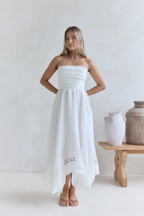 Lucia Strapless Midi Dress White