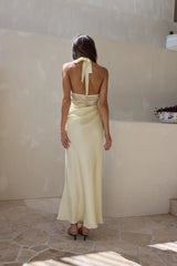 Call Me Yours Lace Halter Satin Maxi Dress Lemon