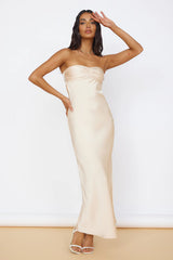 Start of Something New Satin Maxi Dress Beige